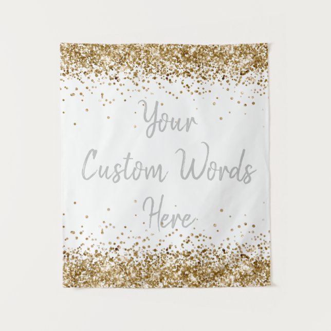 White Gold Silver Backdrop Personalized Photobooth Tapestry (Front)