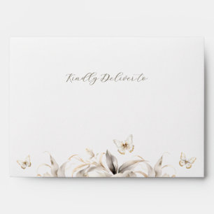 White Gold Silver Winter Florals Quinceañera Envelope