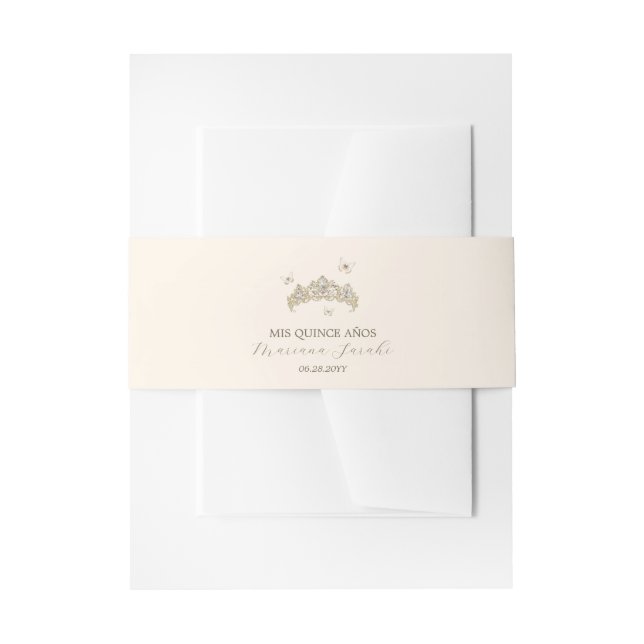 White Gold Silver Winter Florals Quinceañera Invitation Belly Band (Front Example)