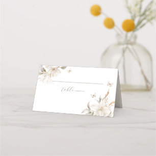 White Gold Silver Winter Florals Quinceañera Place Card