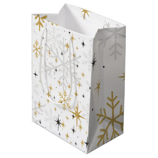 White & Gold Snowflake Sparkle Gift Bag – Elegant 