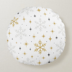 White & Gold Snowflake Sparkle Throw Pillow 