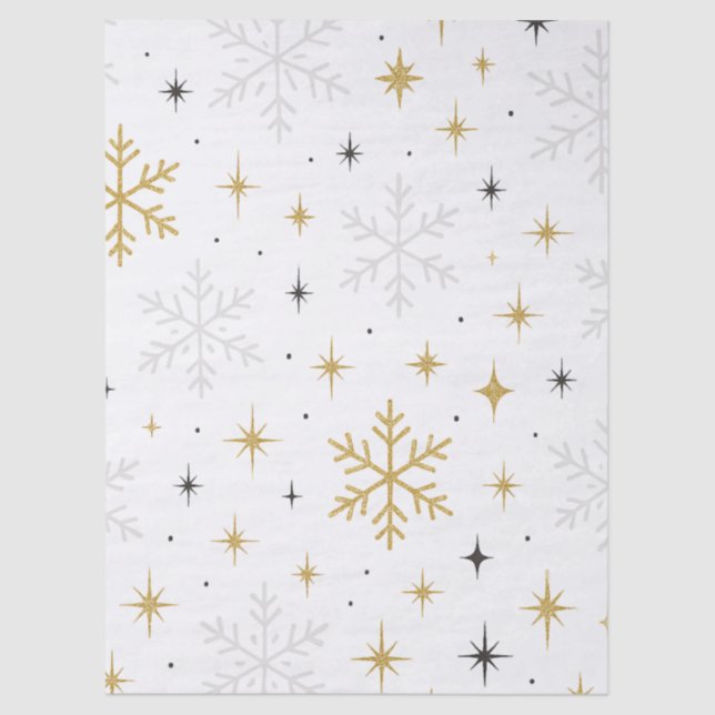White & Gold Snowflake Sparkle Tissue Paper  (Front)