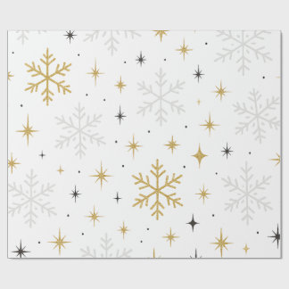 White & Gold Snowflake Sparkle Wrapping Paper 