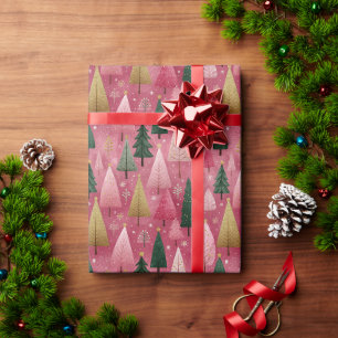 White & Gold Snowy Christmas Tree Look Wrapping Paper
