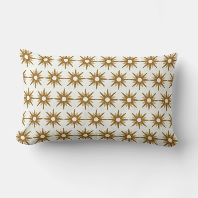 White & Gold Starburst Pattern Lumbar Pillow (Front)
