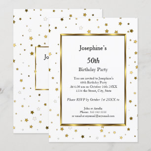 White Gold Stars 50th Birthday Party Invitation