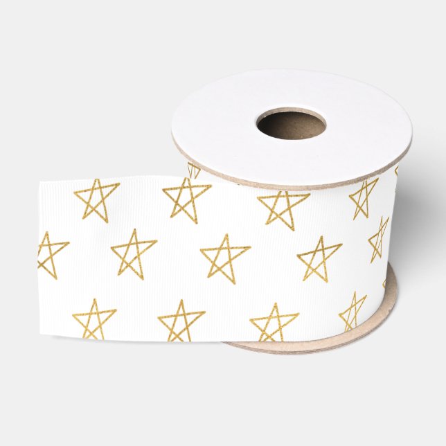 White Gold Stars Shine Bright Tissue Paper Grosgrain Ribbon (Spool)