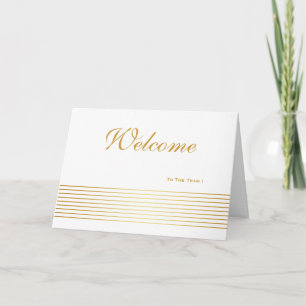 White Gold Striped Sleek Welcome Card