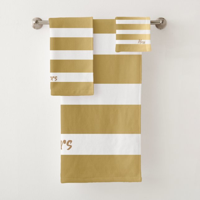 White & Gold Stripes Modern Design Bath Towel Set (Insitu)