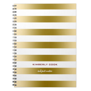 White & Gold Stripes Pattern Notebook