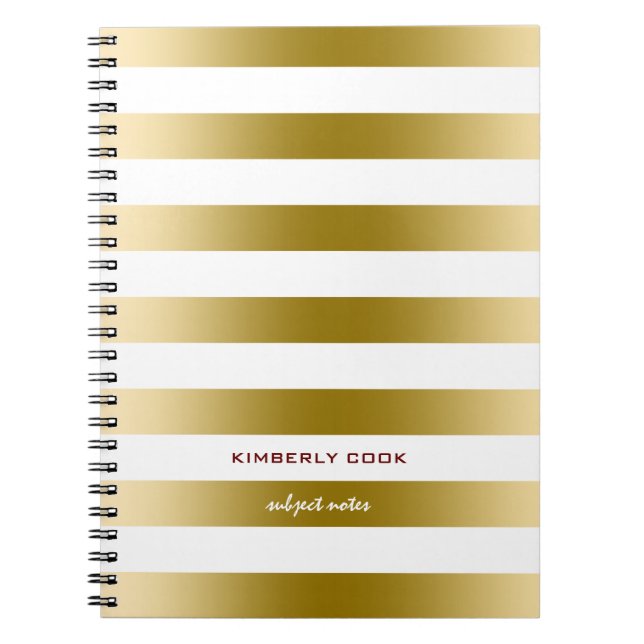 White & Gold Stripes Pattern Notebook (Front)