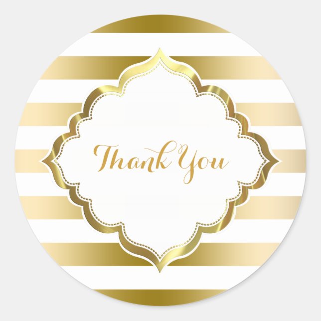 White & Gold Stripes Thank You Sticker (Front)