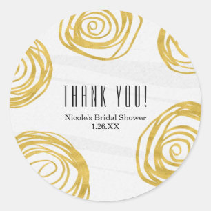 White & Gold Swirl Roses Modern Wedding Favour Classic Round Sticker
