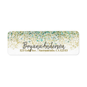 White Gold & Teal Blue Glitter Modern Coastal Glam