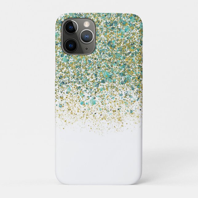 White Gold & Teal Blue Glitter Modern Coastal Glam Case-Mate iPhone Case (Back)