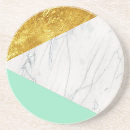 White Gold Teal Marble Coaster