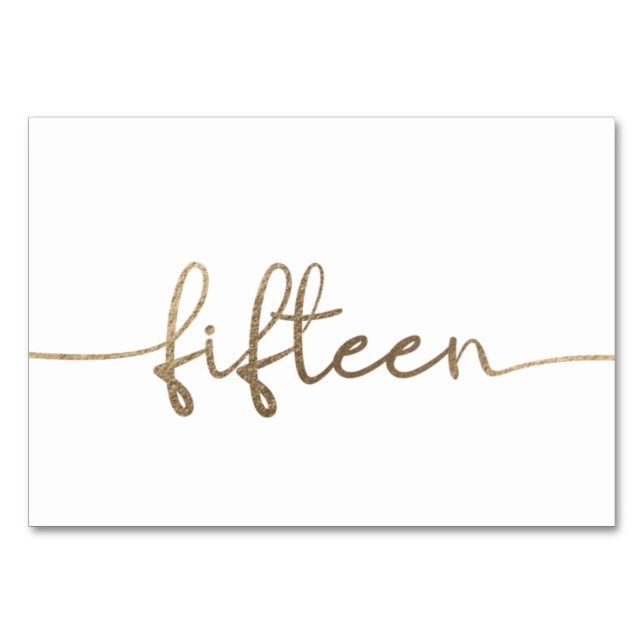 White Gold Text Number Fifteen 15 Wedding  Table Number (Front)