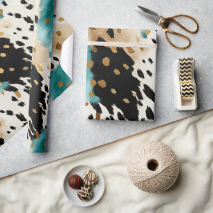 White Gold Turquoise Black Cowhide Name Wrapping Paper