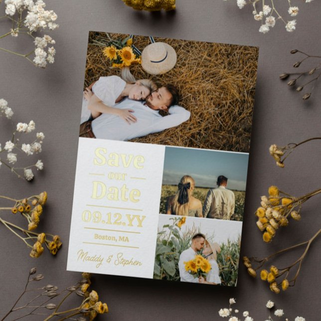 White Gold Typography Photo Collage Save The Date (Creator Uploaded)