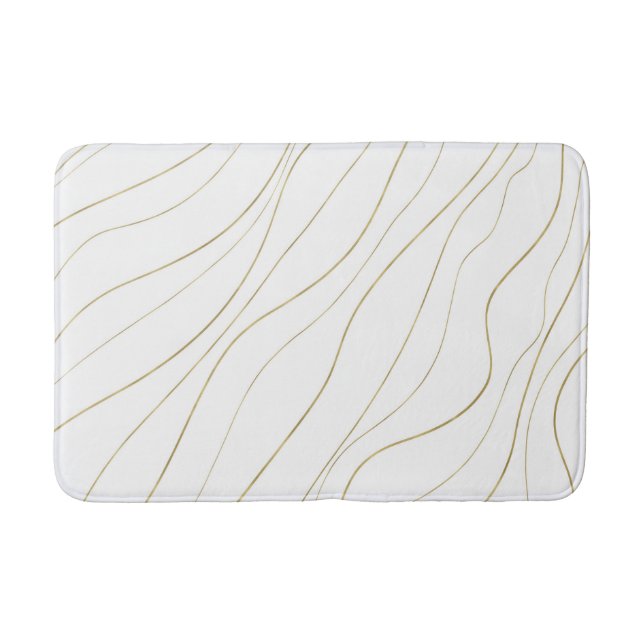 White & Gold Wavy Lines Modern Glam Bath Mat (Front)