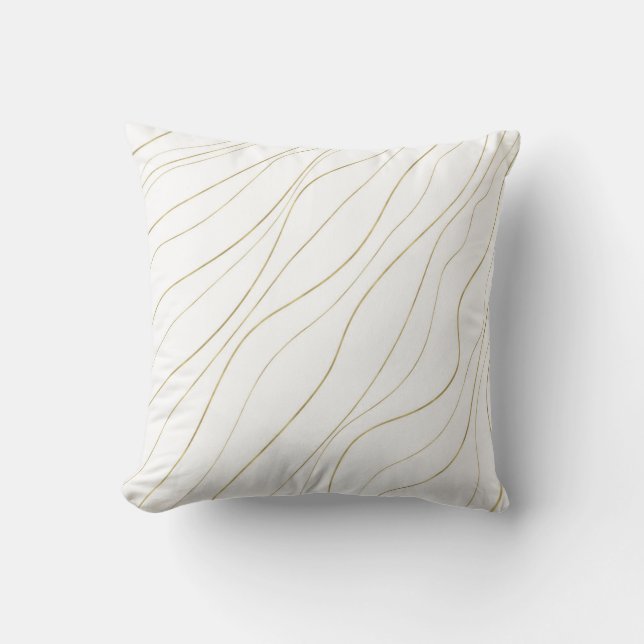 White & Gold Wavy Lines Modern Glam Throw Pillow (Front)