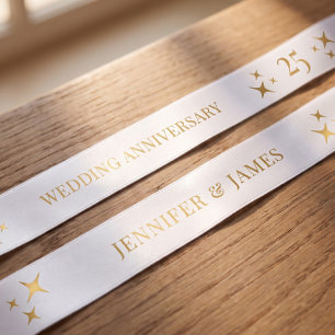 White Gold Wedding Anniversary 25 Years Satin Ribbon