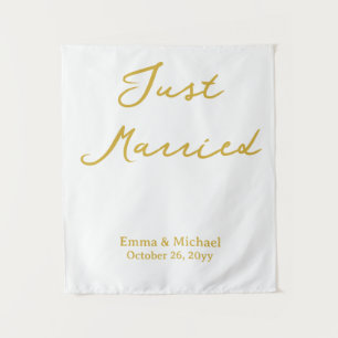 White & Gold Wedding Banner Personalized Ceremony Tapestry