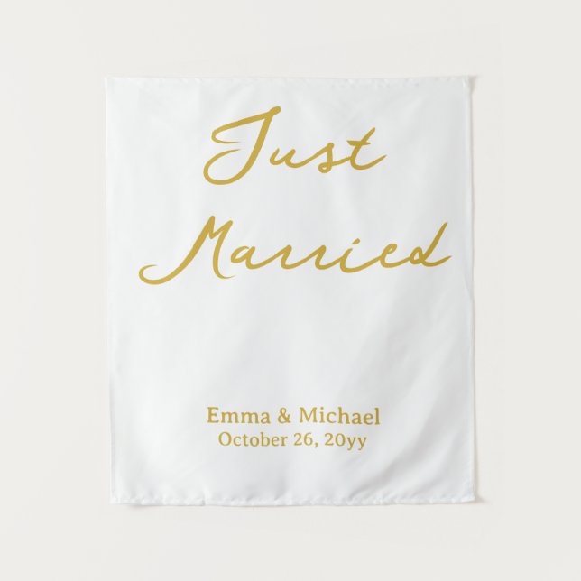 White & Gold Wedding Banner Personalized Ceremony Tapestry (Front)