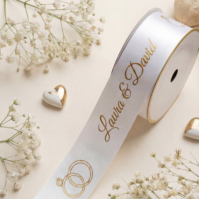 White Gold Wedding Personalized Name Ribbon Satin Ribbon (Creator Uploaded)