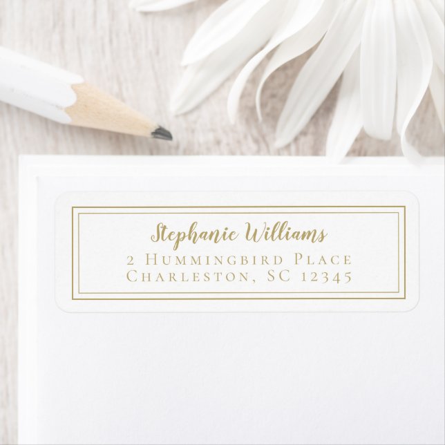 White Gold Wedding RSVP Modern Simple Chic Label (Insitu)