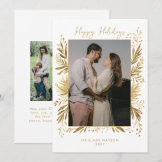 White Gold Winter Botanical Christmas 4 Photo Holiday Card
