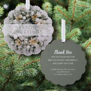 White Gold Wreath Business Holiday Greeting Paper Ornament Card