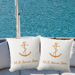 White gold yacht boat anchor name coastal outdoor pillow