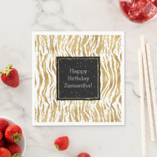 White Gold Zebra Glitz Confetti    Napkin