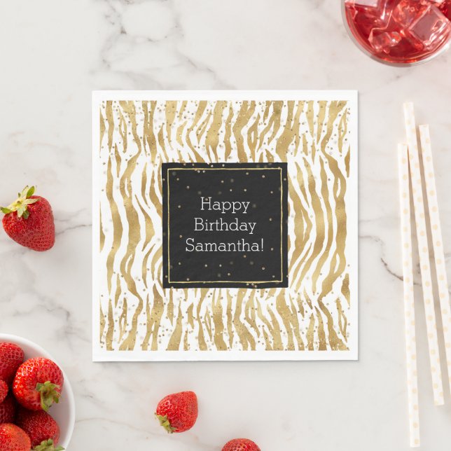 White Gold Zebra Glitz Confetti    Napkin (Insitu)