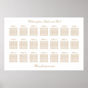 White Golden Beige 21 Table Wedding Seating Chart