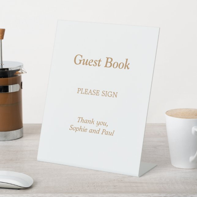 White Golden Beige Guest Book Pedestal Sign (In SItu)