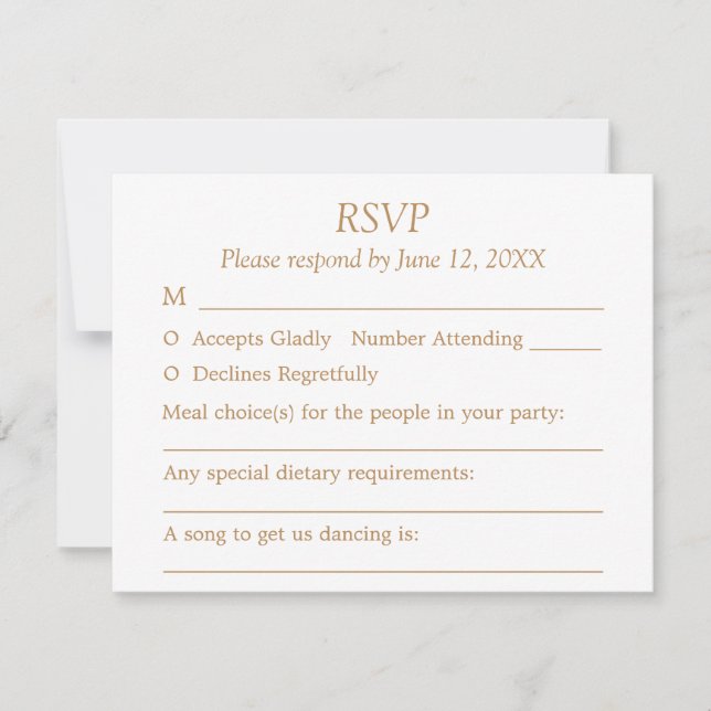 White Golden Beige Guest Choices Wedding RSVP Card (Front)