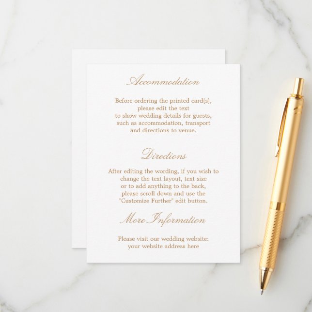 White Golden Beige Wedding Details Card (Front/Back In Situ)
