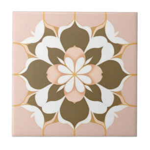 White, golden, brown and pink floral tile