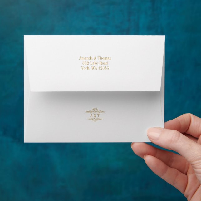 White golden frame wedding rsvp envelope (Hand)