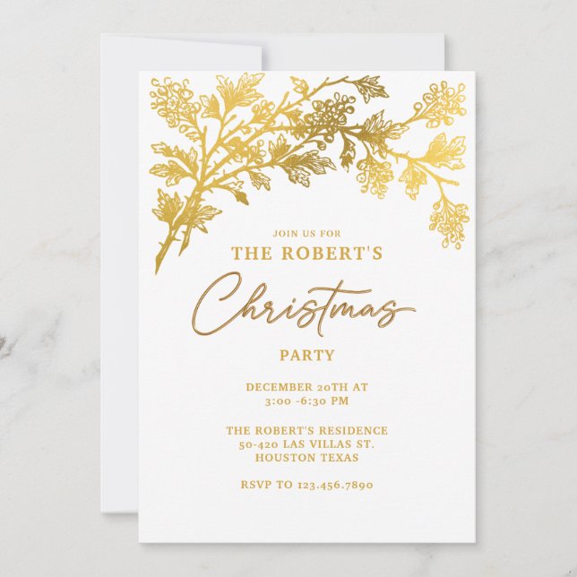 White Golden Modern Christmas Party Invitation (Devant)