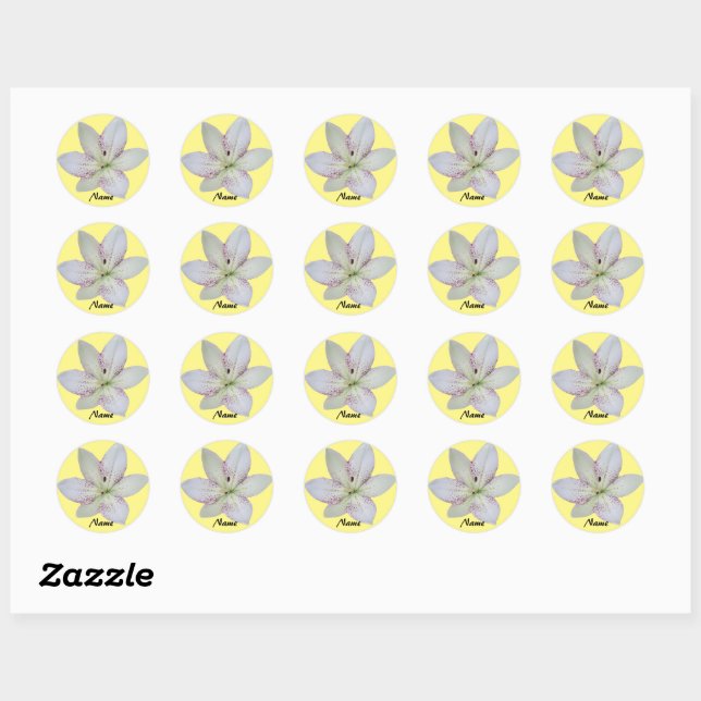 White Golden-rayed lily  Flower ,Personalized Name Classic Round Sticker (Sheet)