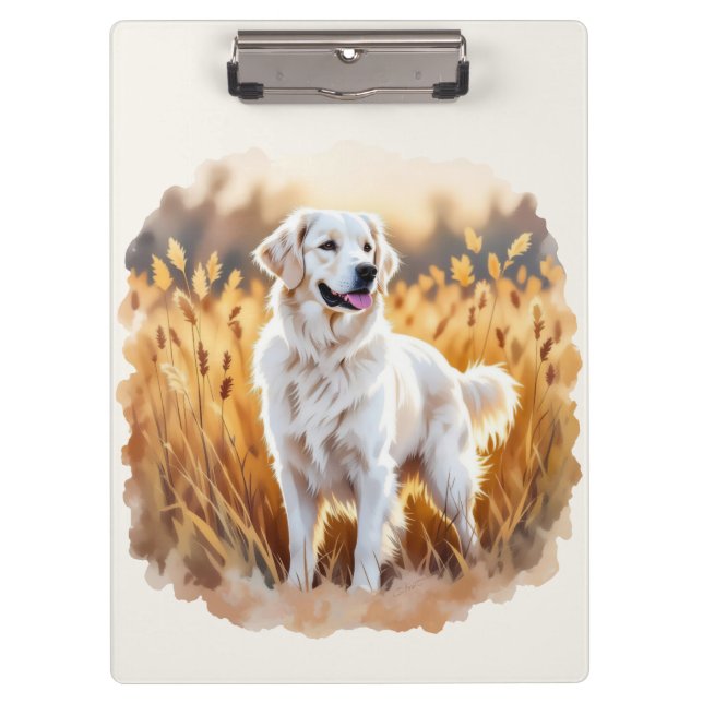 White Golden Retriever Dog Clipboard (Front)