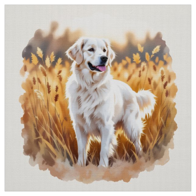 White Golden Retriever Dog Fabric (Swatch)