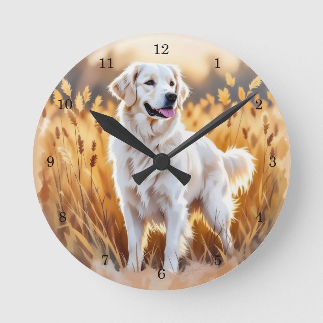White Golden Retriever Dog Round Clock (Front)