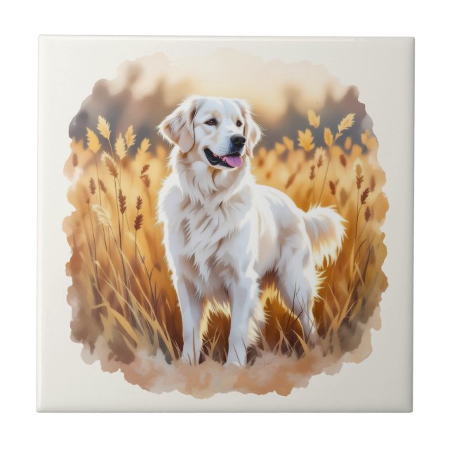 White Golden Retriever Dog Tile (Front)