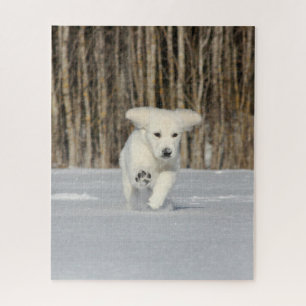 White Golden Retriever Puppy in Snow Jigsaw Puzzle