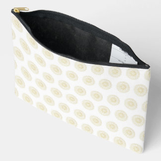 White | Golden Zinnia Flower Medallions Accessory Pouch